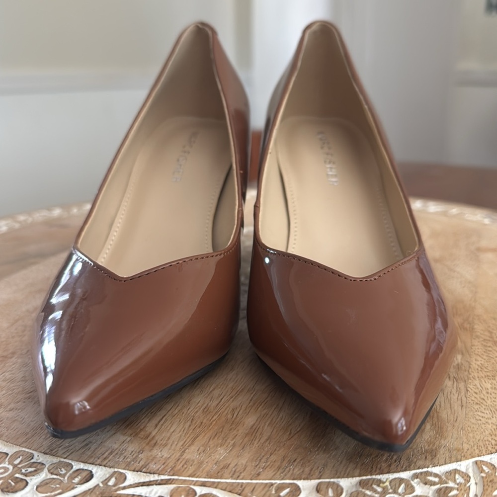 Marc Fisher Brown Patent Pointed-Toe Pumps - Picture 8 of 11